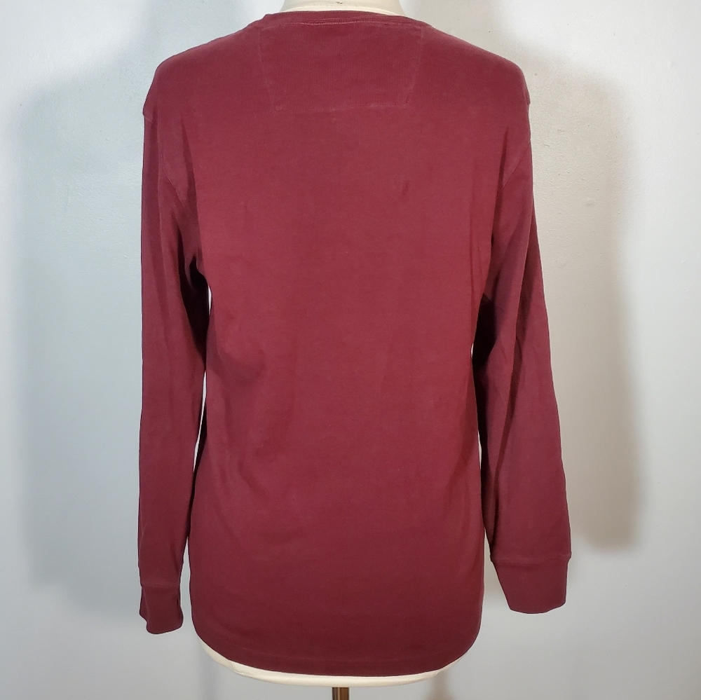 Arrow Mens Burgundy Long Sleeve Henley Shirt - Picture 3 of 5